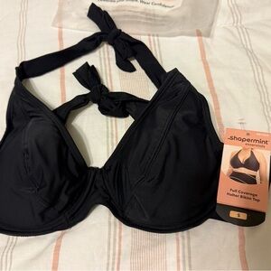 Shapermint Black Full Coverage Halter Bikini Top